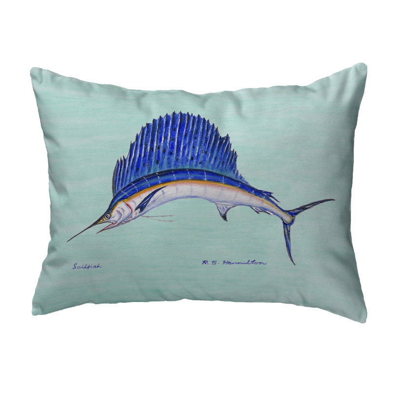 Sailfish Outdoor Reversible Throw Pillow, Teal