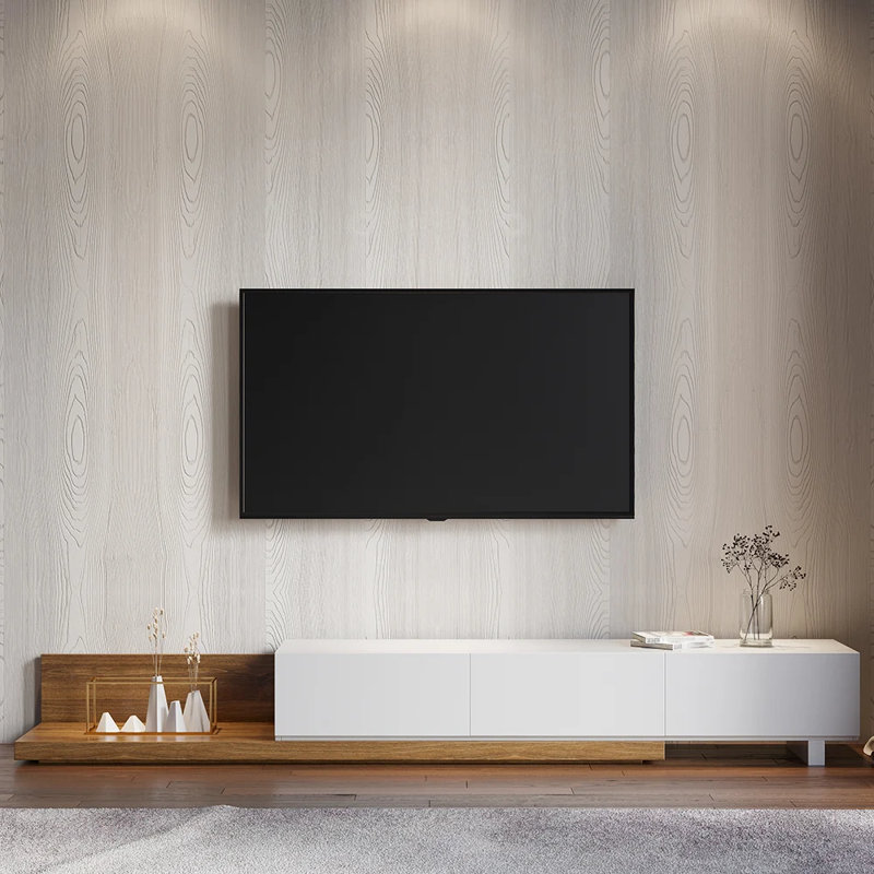 Arafath solid wood TV stand, Blanc/noyer
