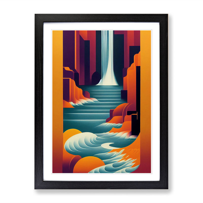 Waterfall Art Deco Vol.2 - Framed Print, 34cm H x 25cm W x 2cm D, Oak