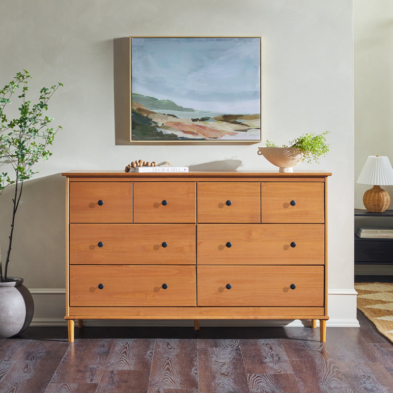 Haney 6 Drawer Solid Wood Double Dresser, Caramel