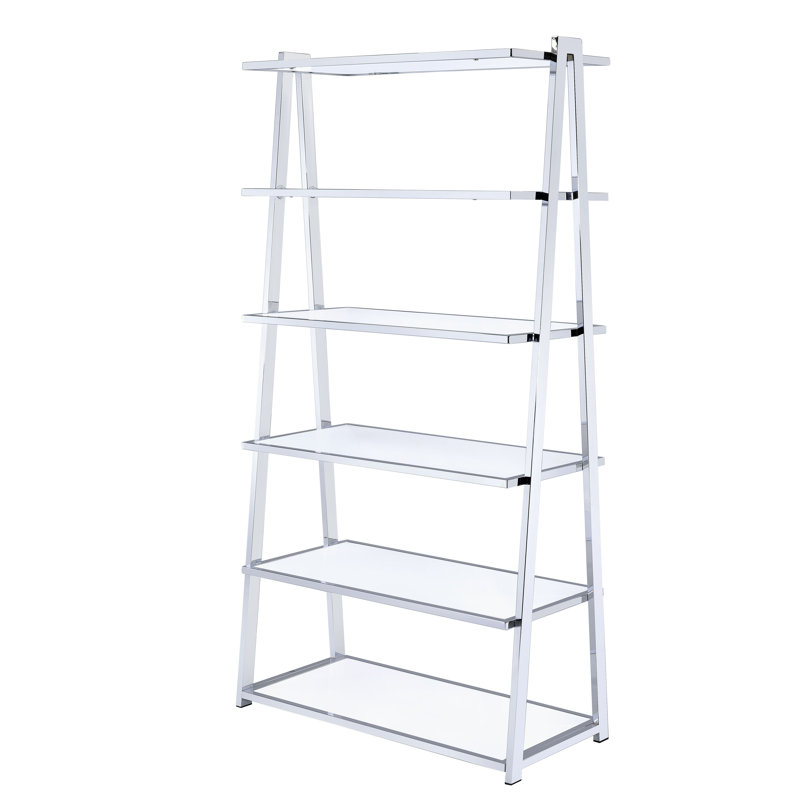 Airlene Ladder Bookcase in Black High Gloss and Chrome, White