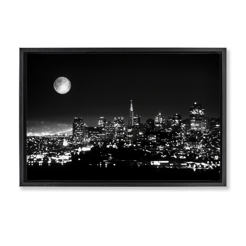 Lumières de la ville la nuit, H 17 po x l 25 po, Cadre flottant noir de jais