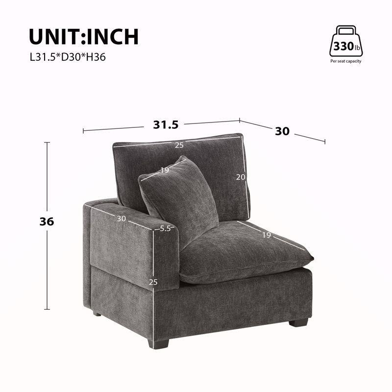 Module de siège 31,5 * 30 pouces pour canapé modulaire modulaire, tissu chenille, 2 options de couleurs, confort et flexibilité