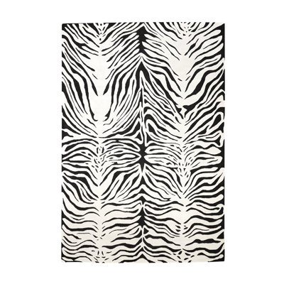 Wool Animal Print Area Rug in White