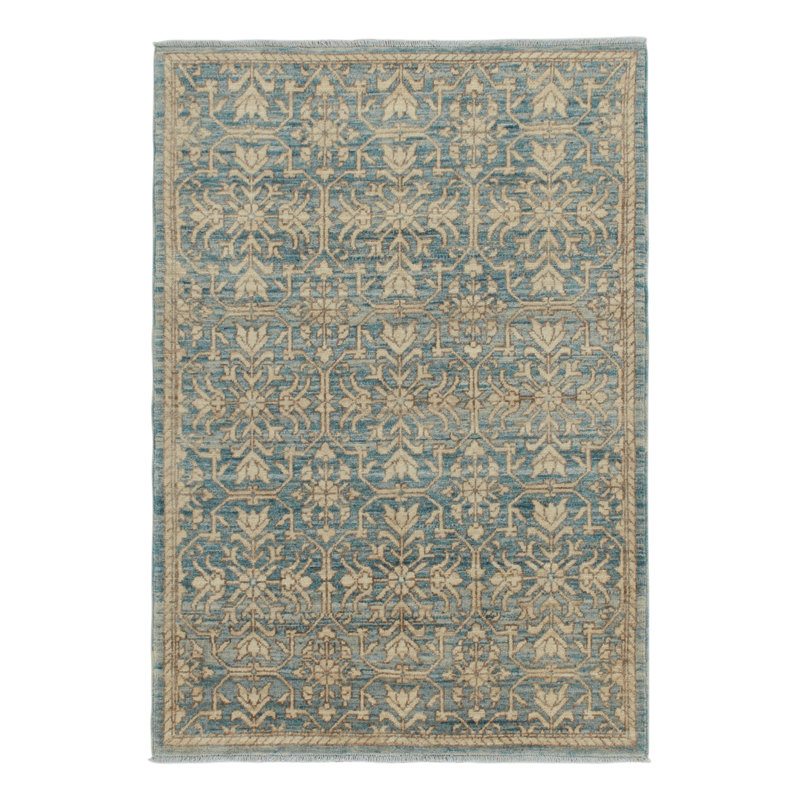 Rug & KilimS Contemporary Rug In Blue With Beige-Brown Floral Patterns