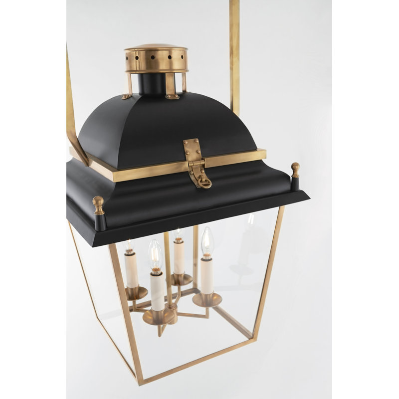 Chapman & Myers Coventry Lantern, Matte Black/Gold, 27.25" H x 14" W x 14" D