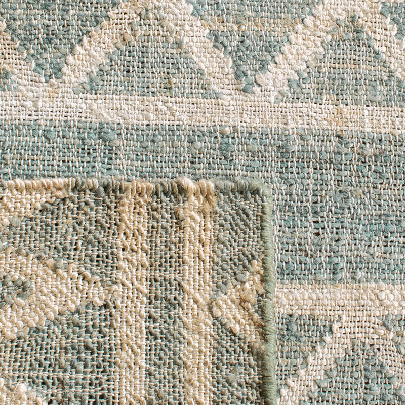 Hazelwood Hand Loomed Jute/Cotton Geometric Rug in Beige/Blue, Rectangle 8' x 10'