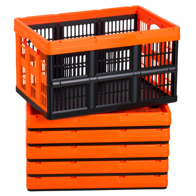 Bacs de rangement pliables en plastique, 45 L, ensemble de 6, supporte 15 kg par bac, caisses de rangement empilables et pliables avec poignées, contenants robustes et pliables, paniers gain de place, conçus pour l'organisation de la maison
