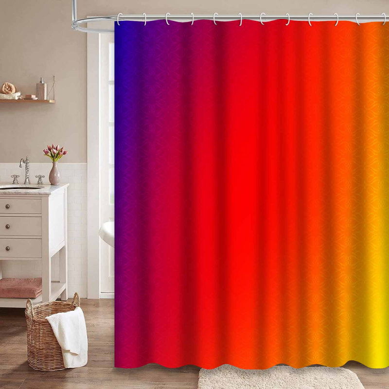 Rideau de douche abstrait rouge / jaune / dégradé bleu avec 12 crochets, L 72 po x l 84 po