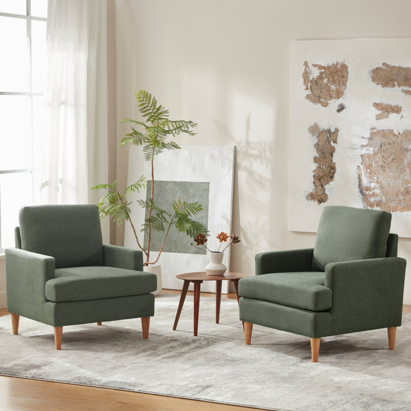 Armchair With Solid Wood Legs Set Of 2, Green