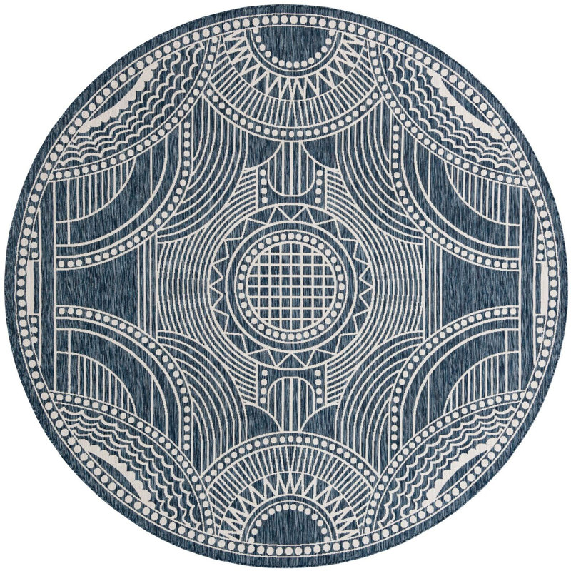 Tapis contemporain de couleur bleue Huitt, Rond 10pi
