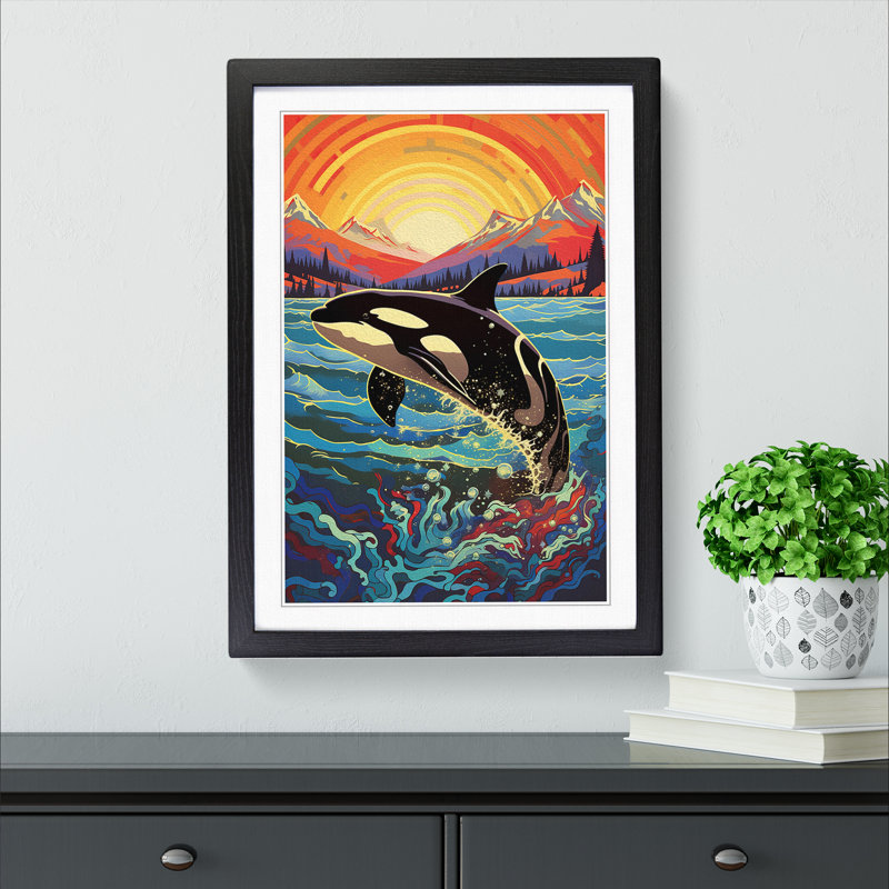 Orca Whale - Single Picture Frame Print on Wood, Black, 46cm H x 34cm W x 2cm D