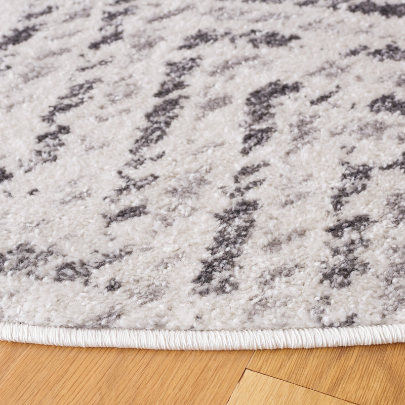 Bethlyn Chevron Ivory/Charcoal Area Rug, Round 8'