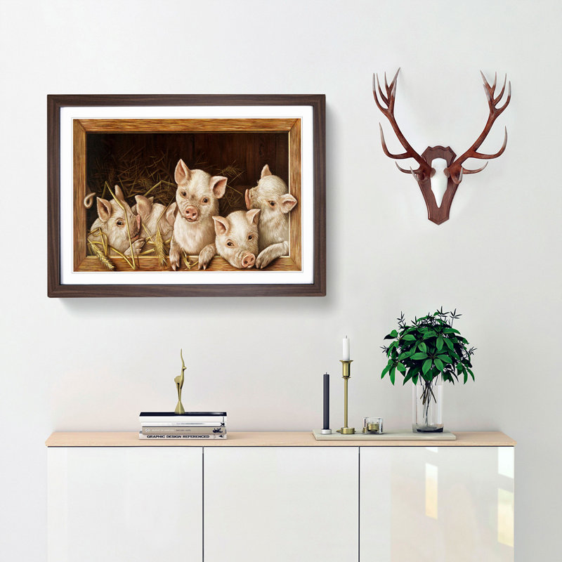 Prize Pigs - Picture Frame Painting Print, Walnut Framed, 36cm H x 48cm W x 2cm D