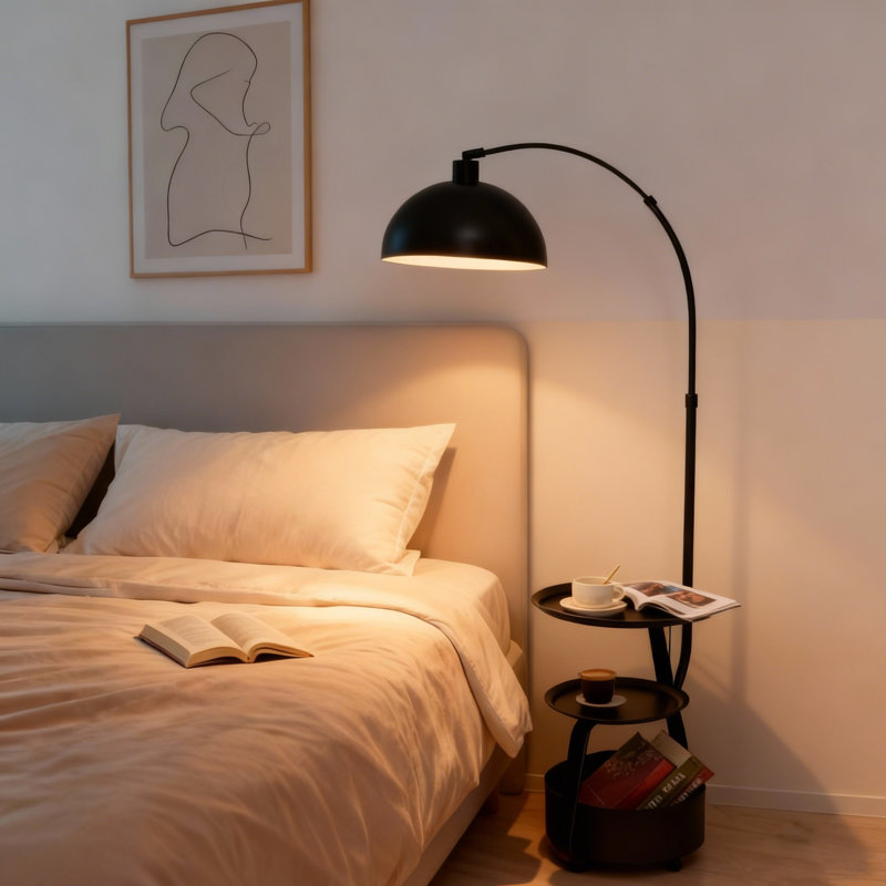 72'' Black Tray Table Floor Lamp