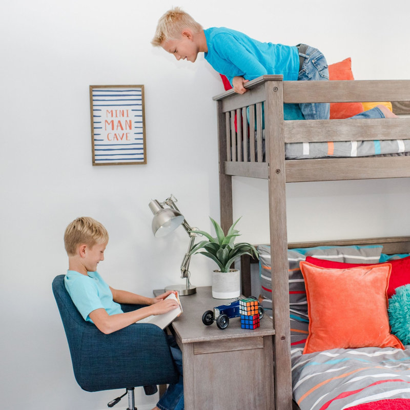  Amaia Solid Wood L-Shape Bunk Beds with Built-in-Desk, Clay, Twin Over Full