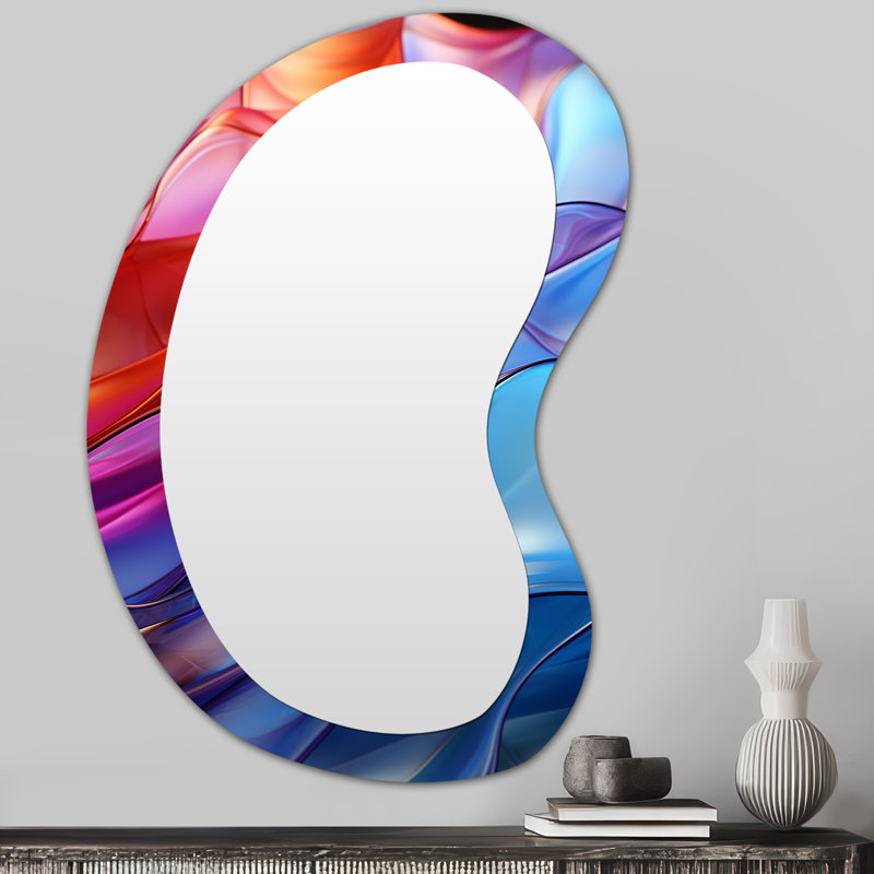 Saear Rainbow Abstract réfractions I - miroir mural décoratif asymétrique arc-en-ciel, miroir traditionnel de forme irrégulière, impression d'art en métal