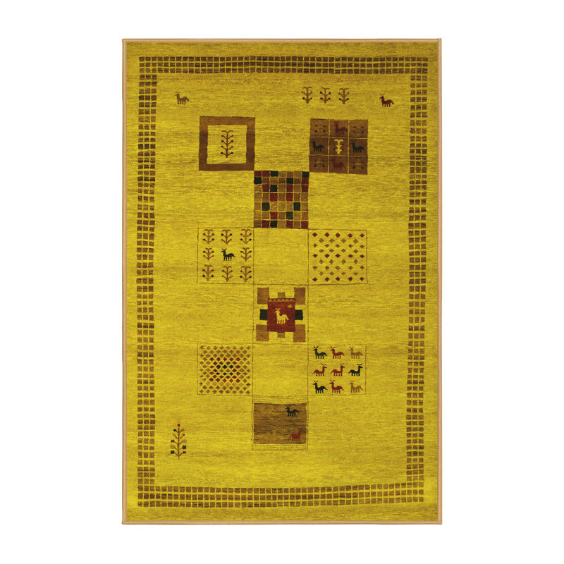 Tapis contemporains jaunes lavables à la machine 599, Rectangle 7 pi x 10 pi