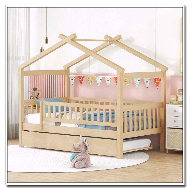 Lit gigogne en bois, Naturel, Lit simple