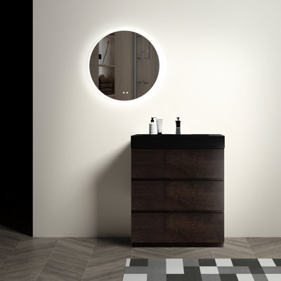 Hokku Designs Walnut Bathroom Vanity with Large Basin Sink