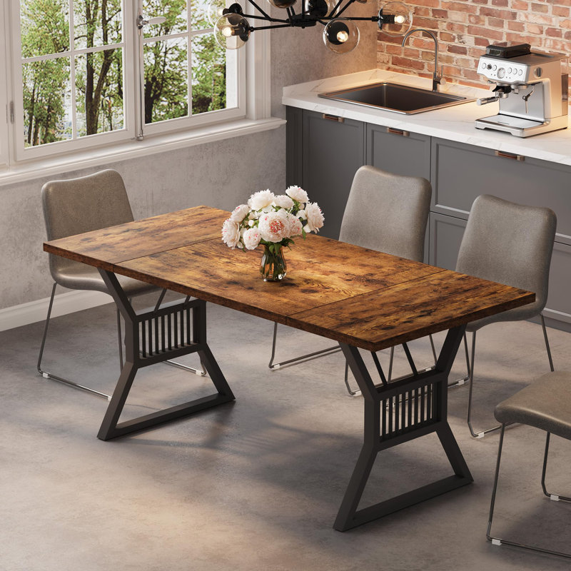  Table de salle à manger 70,8 pouces pour 6 à 8 personnes, table de cuisine avec pieds en métal robustes, table de salle à manger en bois pour cuisine, salon