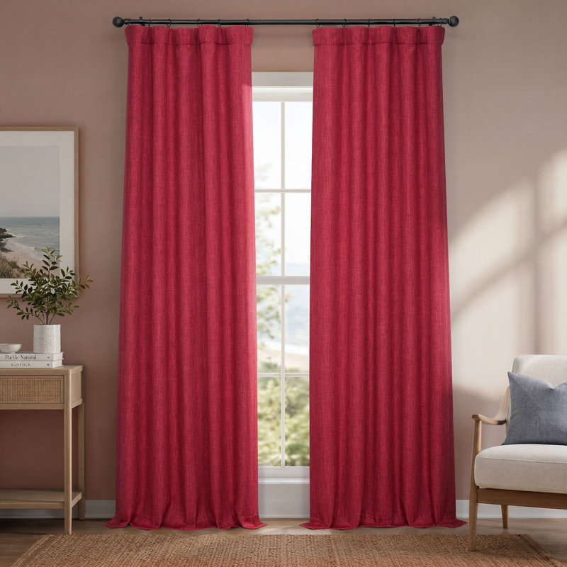 Ottis Faux Linen Room Darkening Curtain Panel, 50" W x 84" L, Cardinal