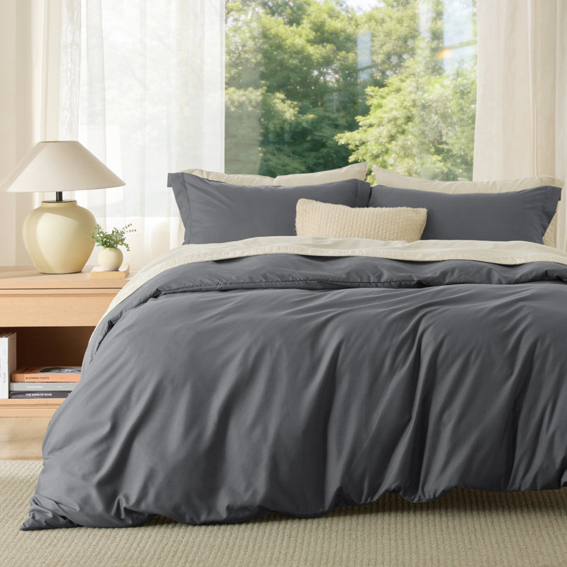 Bedsure Dark Gray Duvet Cover Full Size - Soft Double Brushed Bedding Set for Kids & Adults（Set of 3）, Dark Gray