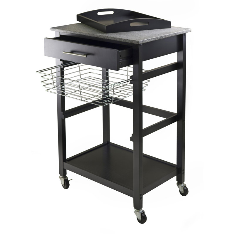 Julia Utility Cart with 1-Drawer and 2-Shelf in Black Finish, 33.63" H X 22.37" W X 15.58" D
