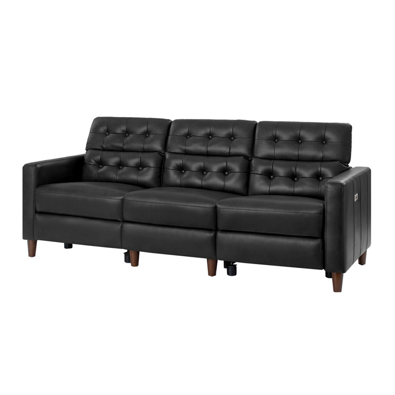 Gurdarshan Leather Dual-Motor Power Reclining Sofa, Black