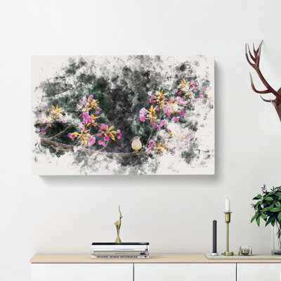 Wren upon a Blossom Tree Branch - Wrapped Canvas