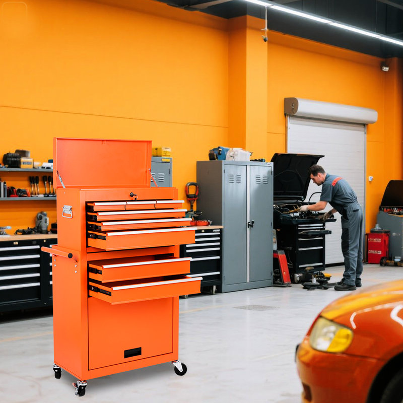 Coffre à outils à 8 tiroirs pour le garage, coffre supérieur amovible 2 en 1, chariot tout en métal avec roues verrouillables et crochets latéraux, profondeur de 24,61 po, armoire de rangement mobile