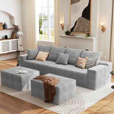 140" Modular Cloud Sectional Sofa With 2 Ottoman,Modern Minimalist Upholstered Couches, Comfort U Shaped Sofa For Living Room,Deep Seat Corner Couch,No Assembly Required,6 Seater