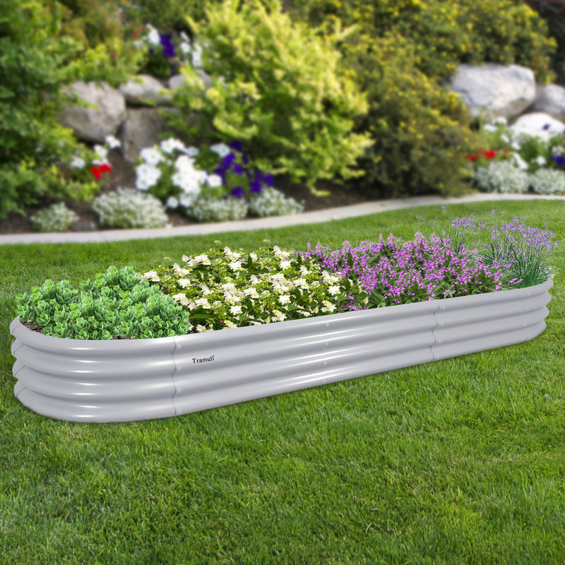 Lit de jardin surélevé 12 x 2 x 1 pi, lit de jardin surélevé galvanisé - Boîte à fleurs ovale en métal pour légumes, fleurs, herbes et fruits