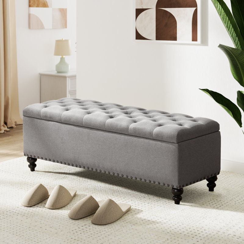 Ashtin 50.4'' Wide Tufted Rectangle Storage Ottoman, Gray Polyester Blend