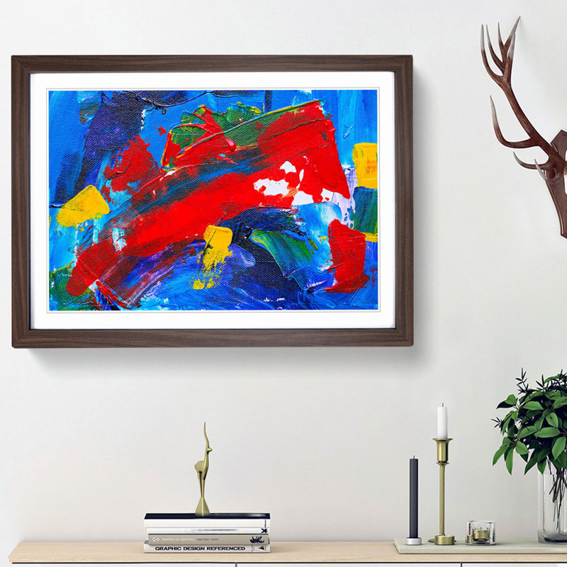 Abstract Art Painting Vol.312 by S.Johnson - Picture Frame Painting Print, 27cm H x 36cm W x 2cm D, Walnut Framed