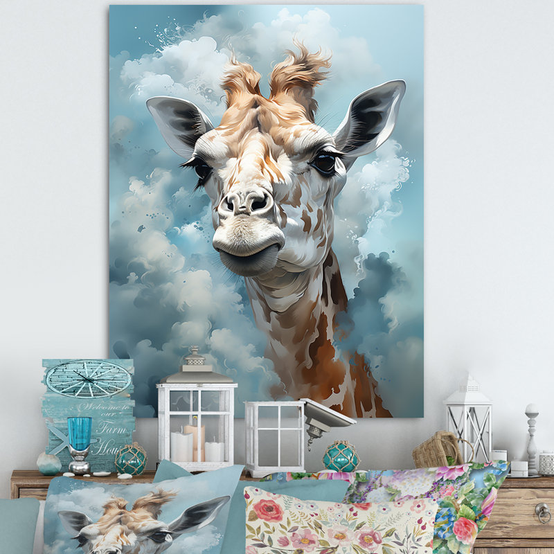 Girafes bleues en harmonie sur toile, H 44 po x l 34 po x P 1,5 po, Toile tendue