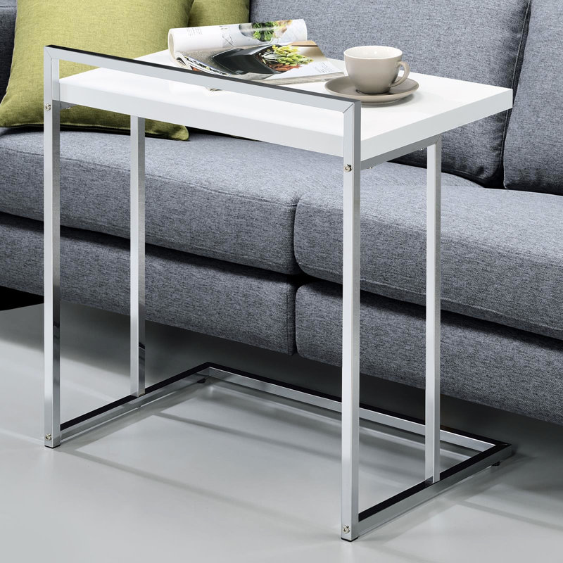 Table à collation rectangulaire blanche ultrabrillante avec pieds en métal pour un décor contemporain attrayant