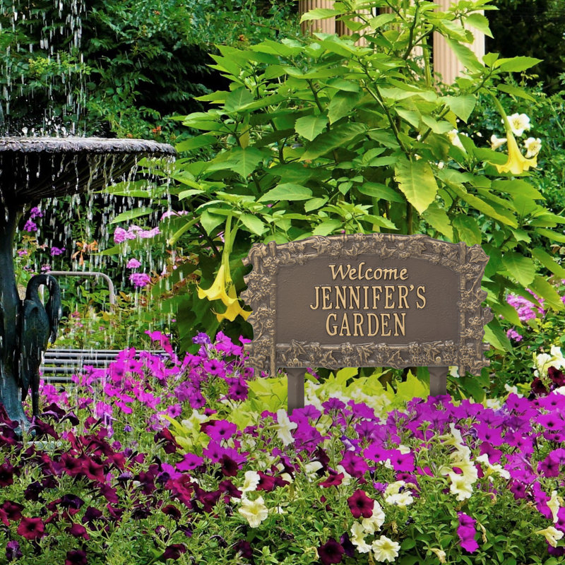 Enseigne de jardin personnalisée ivy treillis welcome, Bronze/Doré
