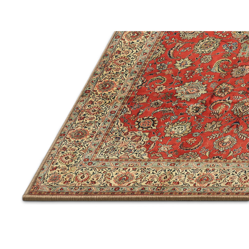 Tapis traditionnel rouge / vert Gatsas, Rectangle 5 pi x 7 pi