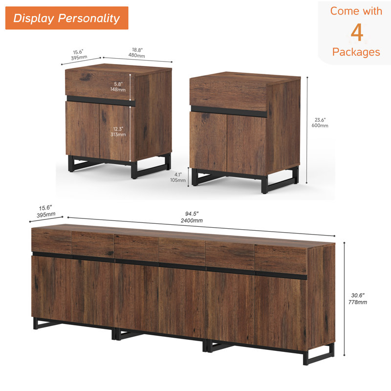 Ensemble de meuble de rangement moderne avec 2 tables de bout Millwood Pines, Brun