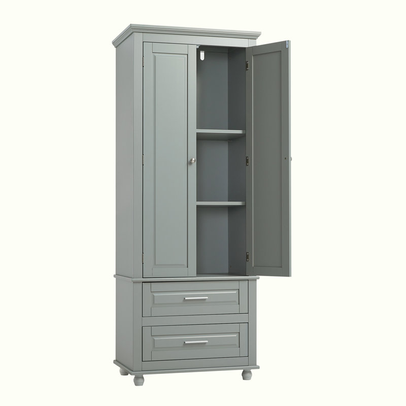 Armoire de rangement de salle de bain avec 2 tiroirs, Gris