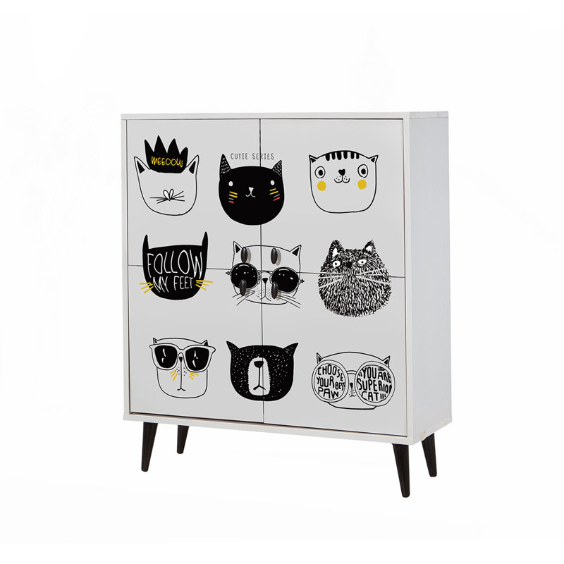 Versatile Multi-Purpose Cabinet, White & Black with Yellow Accents, 37.4 x 43.7 x 14.2 inches | 100% Melamine Coated Particle Board, Hornbeam Legs, Metal & Rope Handles | Wall-Mountable with Numerous Shelves for Extra Storage