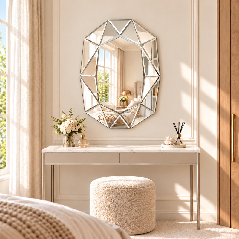 Briahna Glass Oval Mirror, Silver
