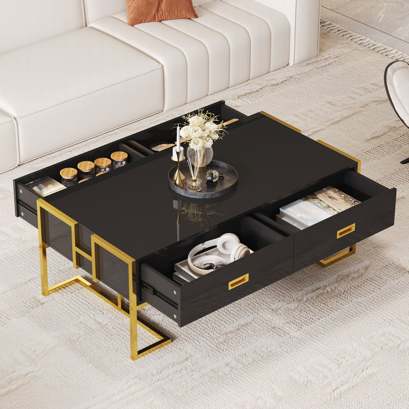 Table basse moderne moderne à 4 tiroirs, Noir