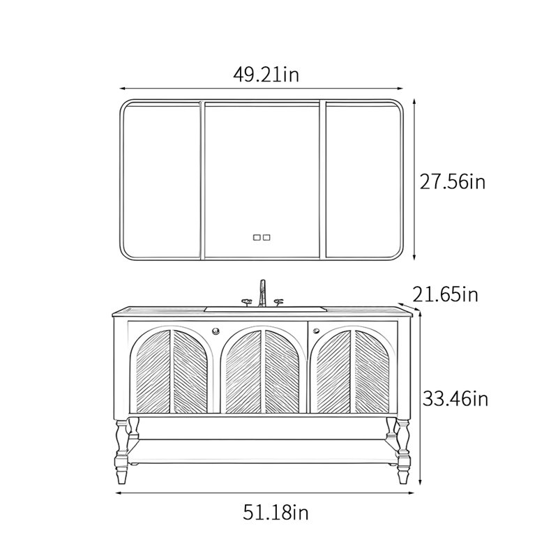 Armoire de salle de bain simple de style rétro français, Gris clair, H 33,46 po x l 51,18 po x P 21,65 po
