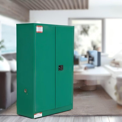 43 po x 18 po x 65 po. 45 gallons. Armoire de rangement en acier pour matériaux inflammables et dangereux avec tablettes réglables pour garage, atelier, laboratoire, organisation industrielle, vert