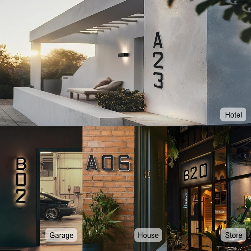Solar-powered Digital Doorplate Waterproof LED Address Number Sign