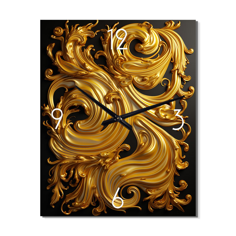 Horloge murale en or à motif d'or sur fond noir II, H 40 po x l 30 po x P 1 po