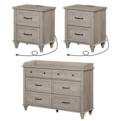 Locklin 3-Piece Wood Dresser and Nightstand Set