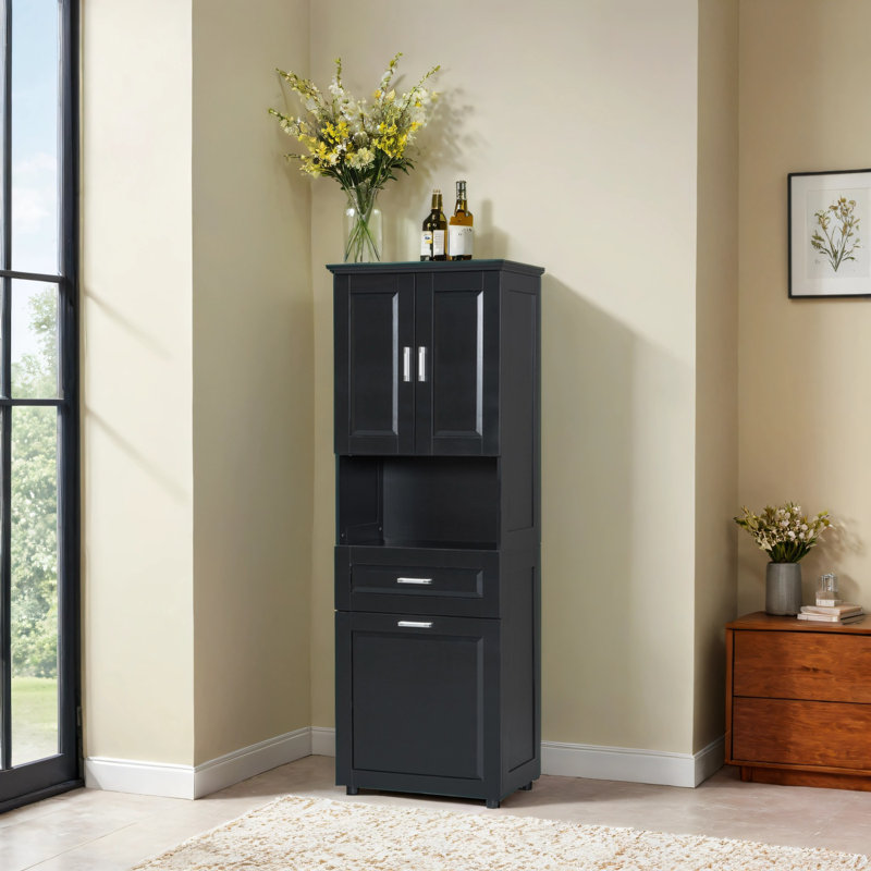 Armoire de salle de bain haute avec panier à linge